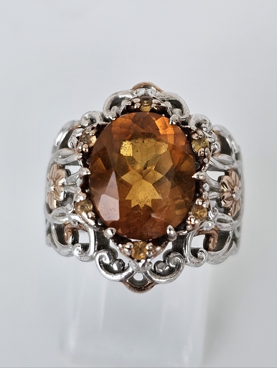 Gems En Vogue Jewelry - Genuine Madeira Citrine Palladium Sterling Silver 18k Rose Gold Ring Size 7!
